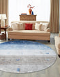 Blue Gray 5' 3 x 5' 3 Gabbeh Round Area Rug 100% Polyester (Space-Dyed Yarn) Stylish Contemporary Carpet for Home Interior Design for Sale at Rug Engine