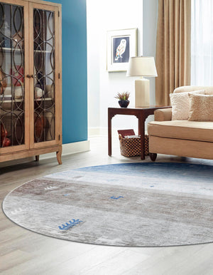 Blue Gray 3' 3 x 3' 3 Gabbeh Round Area Rug 100% Polyester (Space-Dyed Yarn) Stylish Contemporary Carpet for Home Interior Design for Sale at Rug Engine