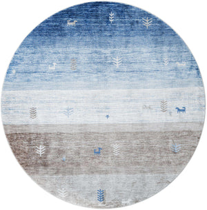 Blue Gray 7' 10 x 7' 10 Gabbeh Round Area Rug 100% Polyester (Space-Dyed Yarn) Stylish Contemporary Carpet for Home Interior Design for Sale at Rug Engine