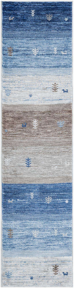 Blue Gray 2' x 8' Gabbeh Runner Area Rug 100% Polyester (Space-Dyed Yarn) Stylish Contemporary Carpet for Home Interior Design for Sale at Rug Engine