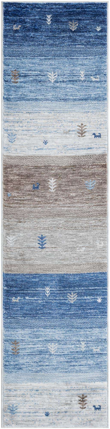 Blue Gray 2' x 8' Gabbeh Runner Area Rug 100% Polyester (Space-Dyed Yarn) Stylish Contemporary Carpet for Home Interior Design for Sale at Rug Engine
