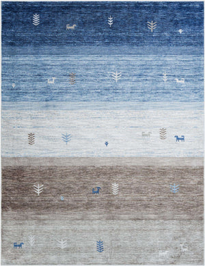Blue Gray 7' 10 x 10' Gabbeh Rectangle Area Rug 100% Polyester (Space-Dyed Yarn) Stylish Contemporary Carpet for Home Interior Design for Sale at Rug Engine