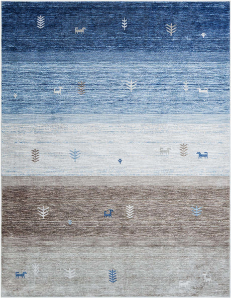 Blue Gray 7' 10 x 10' Gabbeh Rectangle Area Rug 100% Polyester (Space-Dyed Yarn) Stylish Contemporary Carpet for Home Interior Design for Sale at Rug Engine