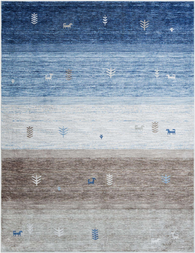 Blue Gray 7' 10 x 10' Gabbeh Rectangle Area Rug 100% Polyester (Space-Dyed Yarn) Stylish Contemporary Carpet for Home Interior Design for Sale at Rug Engine