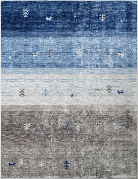 Blue Gray 9' x 12' Gabbeh Rectangle Area Rug 100% Polyester (Space-Dyed Yarn) Stylish Contemporary Carpet for Home Interior Design for Sale at Rug Engine