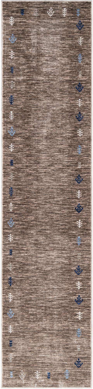 Gray Brown 2' 7 x 12' Gabbeh Runner Area Rug 100% Polyester (Space-Dyed Yarn) Stylish Contemporary Carpet for Home Interior Design for Sale at Rug Engine