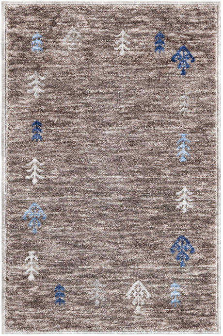 Gray Brown 2' x 3' 1 Gabbeh Rectangle Area Rug 100% Polyester (Space-Dyed Yarn) Stylish Contemporary Carpet for Home Interior Design for Sale at Rug Engine