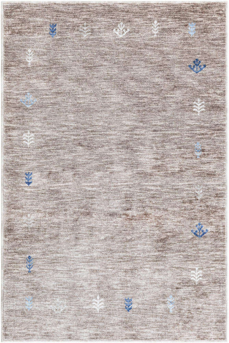 Gray Brown 4' 1 x 6' 1 Gabbeh Rectangle Area Rug 100% Polyester (Space-Dyed Yarn) Stylish Contemporary Carpet for Home Interior Design for Sale at Rug Engine