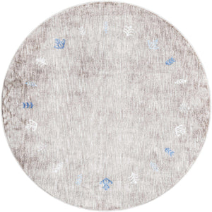 Gray Brown 5' 3 x 5' 3 Gabbeh Round Area Rug 100% Polyester (Space-Dyed Yarn) Stylish Contemporary Carpet for Home Interior Design for Sale at Rug Engine