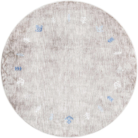 Gray Brown 5' 3 x 5' 3 Gabbeh Round Area Rug 100% Polyester (Space-Dyed Yarn) Stylish Contemporary Carpet for Home Interior Design for Sale at Rug Engine