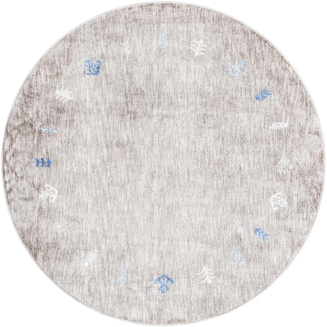 Gray Brown 5' 3 x 5' 3 Gabbeh Round Area Rug 100% Polyester (Space-Dyed Yarn) Stylish Contemporary Carpet for Home Interior Design for Sale at Rug Engine
