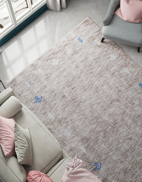 Gray Brown 7' 1 x 10' Gabbeh Rectangle Area Rug 100% Polyester (Space-Dyed Yarn) Stylish Contemporary Carpet for Home Interior Design for Sale at Rug Engine