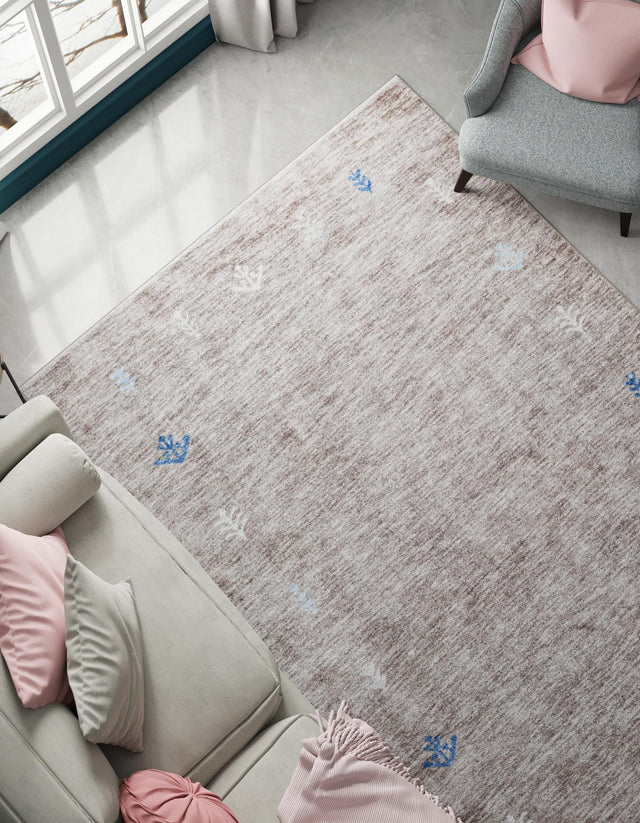Gray Brown 7' 1 x 10' Gabbeh Rectangle Area Rug 100% Polyester (Space-Dyed Yarn) Stylish Contemporary Carpet for Home Interior Design for Sale at Rug Engine