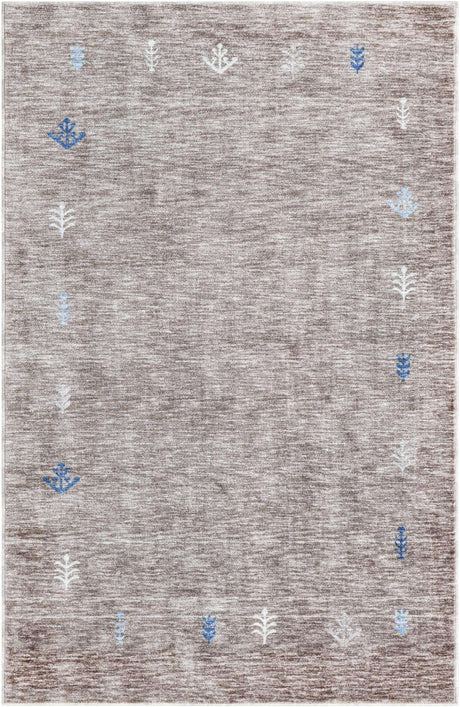 Gray Brown 5' 3 x 8' Gabbeh Rectangle Area Rug 100% Polyester (Space-Dyed Yarn) Stylish Contemporary Carpet for Home Interior Design for Sale at Rug Engine