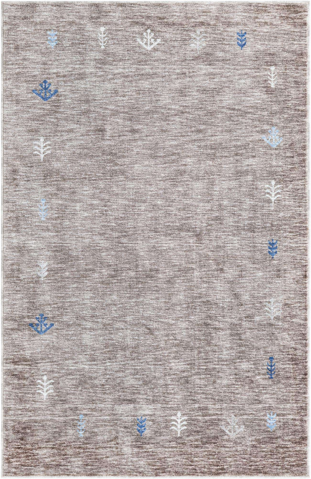 Gray Brown 5' 3 x 8' Gabbeh Rectangle Area Rug 100% Polyester (Space-Dyed Yarn) Stylish Contemporary Carpet for Home Interior Design for Sale at Rug Engine