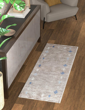 Gray Brown 2' x 6' 1 Gabbeh Runner Area Rug 100% Polyester (Space-Dyed Yarn) Stylish Contemporary Carpet for Home Interior Design for Sale at Rug Engine