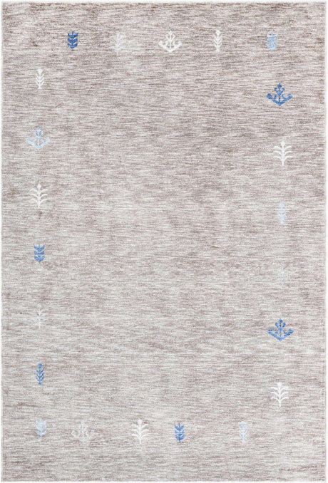 Gray Brown 6' 1 x 9' Gabbeh Rectangle Area Rug 100% Polyester (Space-Dyed Yarn) Stylish Contemporary Carpet for Home Interior Design for Sale at Rug Engine