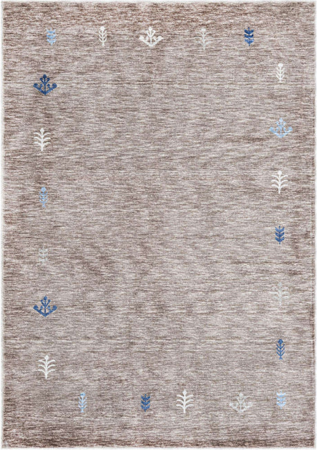 Gray Brown 7' 1 x 10' Gabbeh Rectangle Area Rug 100% Polyester (Space-Dyed Yarn) Stylish Contemporary Carpet for Home Interior Design for Sale at Rug Engine