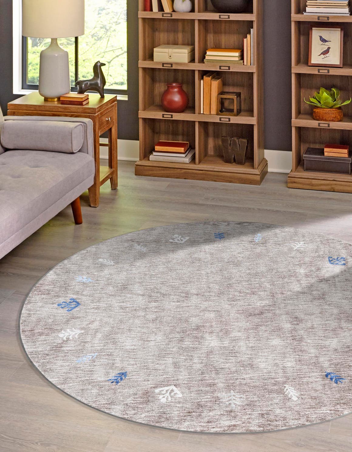 Gray Brown 3' 3 x 3' 3 Gabbeh Round Area Rug 100% Polyester (Space-Dyed Yarn) Stylish Contemporary Carpet for Home Interior Design for Sale at Rug Engine