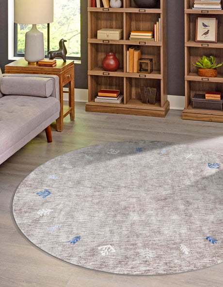 Gray Brown 5' 3 x 5' 3 Gabbeh Round Area Rug 100% Polyester (Space-Dyed Yarn) Stylish Contemporary Carpet for Home Interior Design for Sale at Rug Engine