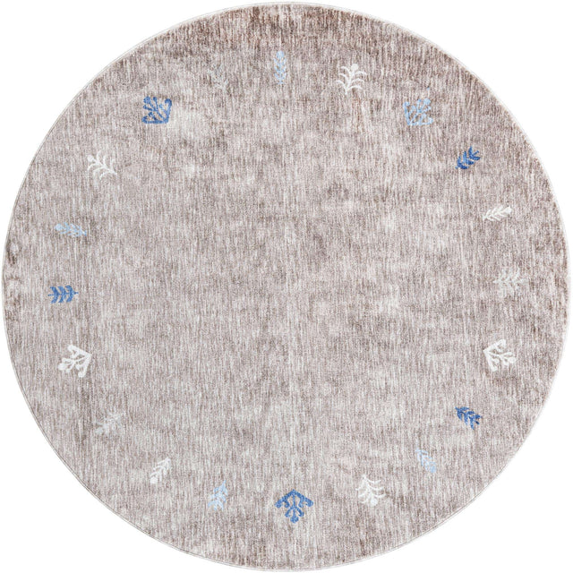 Gray Brown 7' 10 x 7' 10 Gabbeh Round Area Rug 100% Polyester (Space-Dyed Yarn) Stylish Contemporary Carpet for Home Interior Design for Sale at Rug Engine