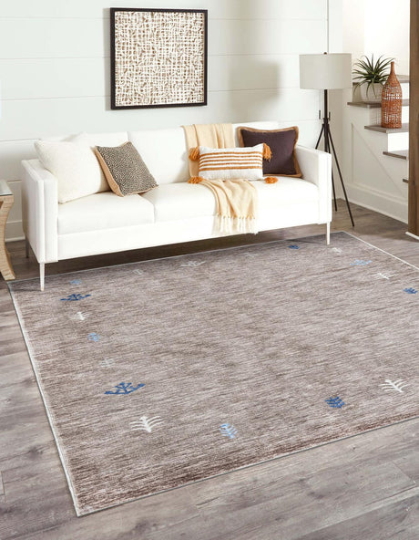 Gray Brown 7' 10 x 7' 10 Gabbeh Square Area Rug 100% Polyester (Space-Dyed Yarn) Stylish Contemporary Carpet for Home Interior Design for Sale at Rug Engine