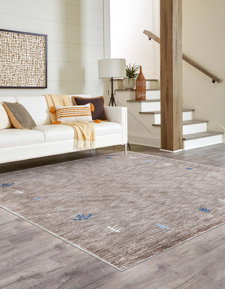 Gray Brown 7' 10 x 7' 10 Gabbeh Square Area Rug 100% Polyester (Space-Dyed Yarn) Stylish Contemporary Carpet for Home Interior Design for Sale at Rug Engine