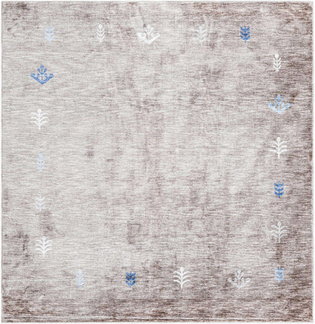 Gray Brown 7' 10 x 7' 10 Gabbeh Square Area Rug 100% Polyester (Space-Dyed Yarn) Stylish Contemporary Carpet for Home Interior Design for Sale at Rug Engine