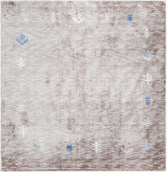 Gray Brown 7' 10 x 7' 10 Gabbeh Square Area Rug 100% Polyester (Space-Dyed Yarn) Stylish Contemporary Carpet for Home Interior Design for Sale at Rug Engine