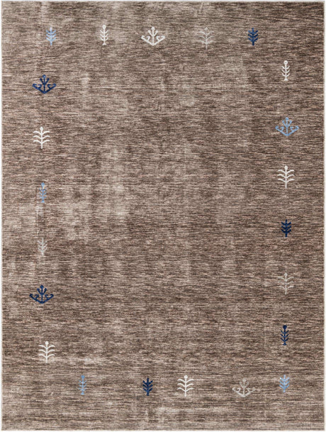 Gray Brown 9' x 12' Gabbeh Rectangle Area Rug 100% Polyester (Space-Dyed Yarn) Stylish Contemporary Carpet for Home Interior Design for Sale at Rug Engine