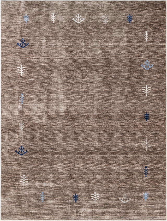 Gray Brown 9' x 12' Gabbeh Rectangle Area Rug 100% Polyester (Space-Dyed Yarn) Stylish Contemporary Carpet for Home Interior Design for Sale at Rug Engine