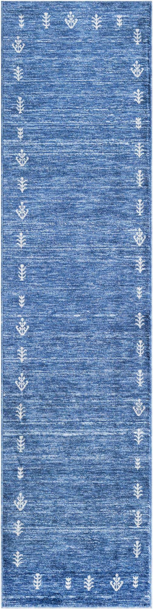 Navy Blue 2' 7 x 10' Gabbeh Runner Area Rug 100% Polyester (Space-Dyed Yarn) Stylish Contemporary Carpet for Home Interior Design for Sale at Rug Engine