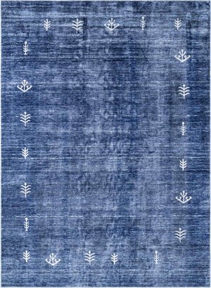 Navy Blue 9' 10 x 13' 1 Gabbeh Rectangle Area Rug 100% Polyester (Space-Dyed Yarn) Stylish Contemporary Carpet for Home Interior Design for Sale at Rug Engine