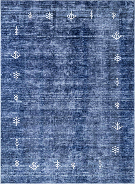 Navy Blue 9' 10 x 13' 1 Gabbeh Rectangle Area Rug 100% Polyester (Space-Dyed Yarn) Stylish Contemporary Carpet for Home Interior Design for Sale at Rug Engine