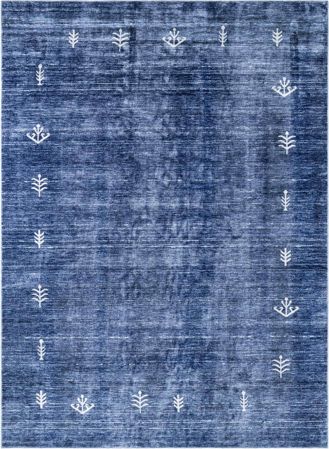 Navy Blue 9' 10 x 13' 1 Gabbeh Rectangle Area Rug 100% Polyester (Space-Dyed Yarn) Stylish Contemporary Carpet for Home Interior Design for Sale at Rug Engine