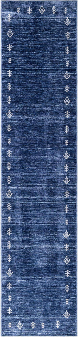 Navy Blue 2' 7 x 12' Gabbeh Runner Area Rug 100% Polyester (Space-Dyed Yarn) Stylish Contemporary Carpet for Home Interior Design for Sale at Rug Engine