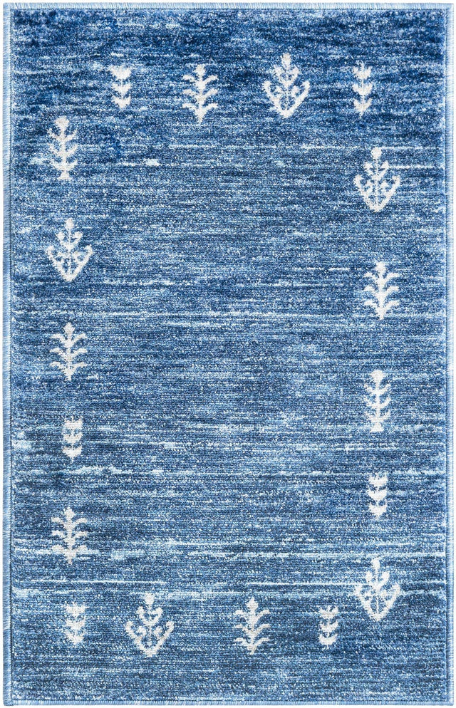 Navy Blue 2' x 3' 1 Gabbeh Rectangle Area Rug 100% Polyester (Space-Dyed Yarn) Stylish Contemporary Carpet for Home Interior Design for Sale at Rug Engine