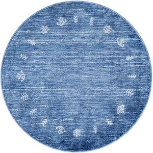 Navy Blue 3' 3 x 3' 3 Gabbeh Round Area Rug 100% Polyester (Space-Dyed Yarn) Stylish Contemporary Carpet for Home Interior Design for Sale at Rug Engine