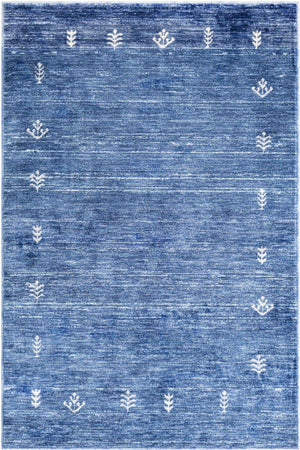 Navy Blue 4' 1 x 6' 1 Gabbeh Rectangle Area Rug 100% Polyester (Space-Dyed Yarn) Stylish Contemporary Carpet for Home Interior Design for Sale at Rug Engine