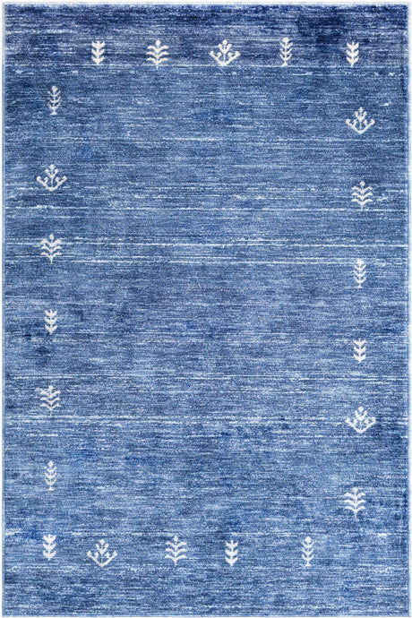 Navy Blue 4' 1 x 6' 1 Gabbeh Rectangle Area Rug 100% Polyester (Space-Dyed Yarn) Stylish Contemporary Carpet for Home Interior Design for Sale at Rug Engine