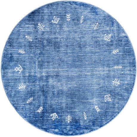 Navy Blue 5' 3 x 5' 3 Gabbeh Round Area Rug 100% Polyester (Space-Dyed Yarn) Stylish Contemporary Carpet for Home Interior Design for Sale at Rug Engine