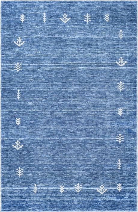 Navy Blue 5' 3 x 8' Gabbeh Rectangle Area Rug 100% Polyester (Space-Dyed Yarn) Stylish Contemporary Carpet for Home Interior Design for Sale at Rug Engine