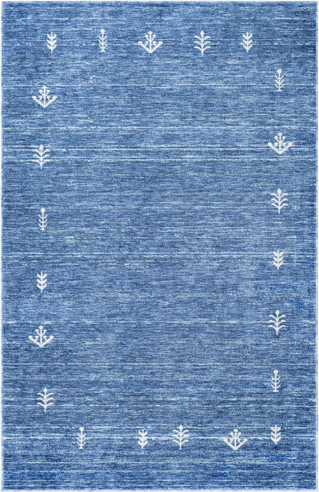 Navy Blue 5' 3 x 8' Gabbeh Rectangle Area Rug 100% Polyester (Space-Dyed Yarn) Stylish Contemporary Carpet for Home Interior Design for Sale at Rug Engine