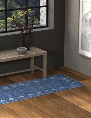 Navy Blue 2' x 8' Gabbeh Runner Area Rug 100% Polyester (Space-Dyed Yarn) Stylish Contemporary Carpet for Home Interior Design for Sale at Rug Engine