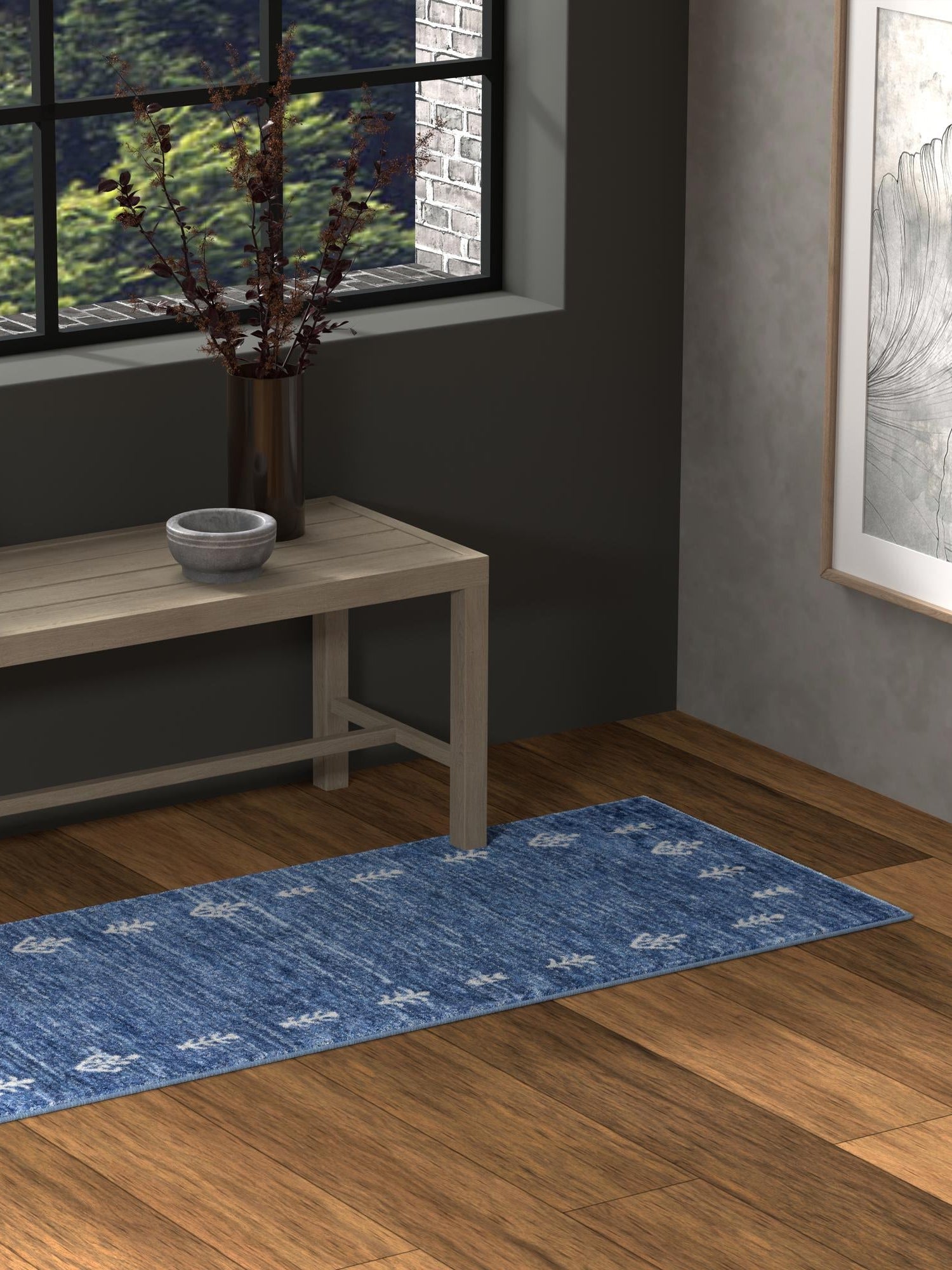 Navy Blue 2' 7 x 10' Gabbeh Runner Area Rug 100% Polyester (Space-Dyed Yarn) Stylish Contemporary Carpet for Home Interior Design for Sale at Rug Engine