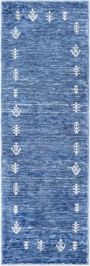 Navy Blue 2' x 6' 1 Gabbeh Runner Area Rug 100% Polyester (Space-Dyed Yarn) Stylish Contemporary Carpet for Home Interior Design for Sale at Rug Engine