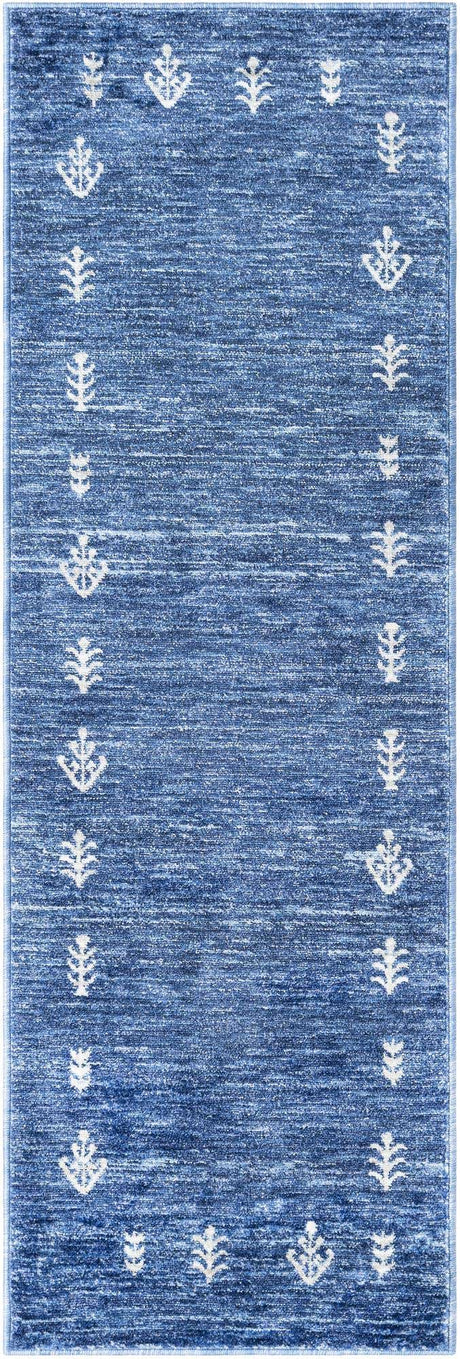 Navy Blue 2' x 6' 1 Gabbeh Runner Area Rug 100% Polyester (Space-Dyed Yarn) Stylish Contemporary Carpet for Home Interior Design for Sale at Rug Engine