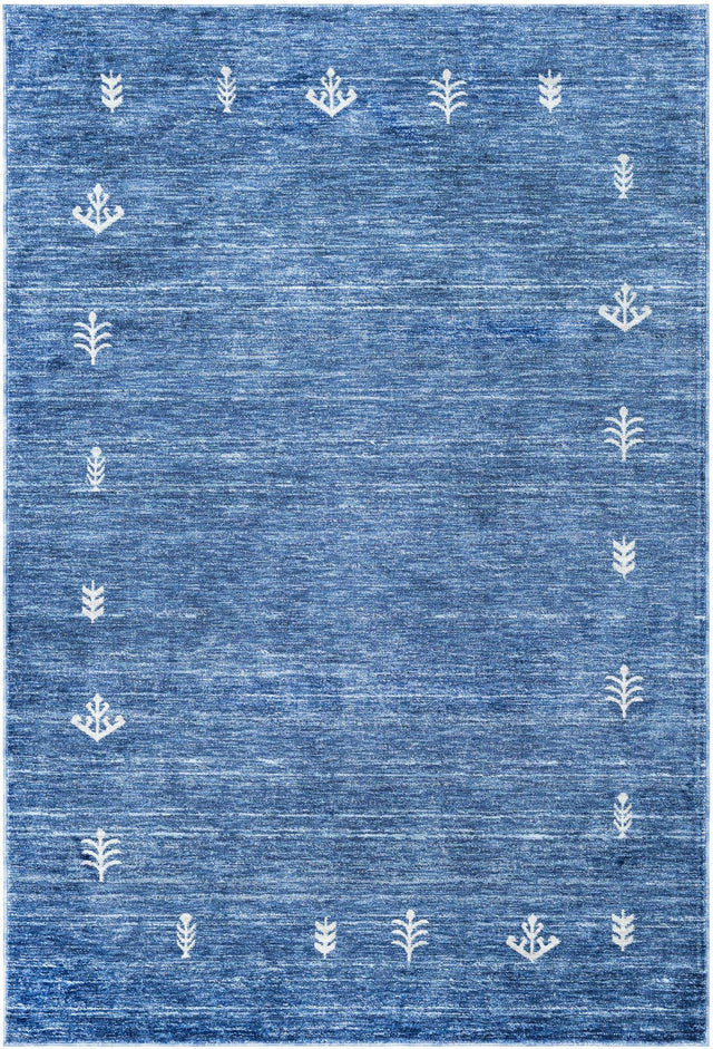 Navy Blue 6' 1 x 9' Gabbeh Rectangle Area Rug 100% Polyester (Space-Dyed Yarn) Stylish Contemporary Carpet for Home Interior Design for Sale at Rug Engine