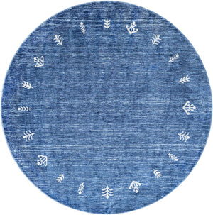 Navy Blue 7' 10 x 7' 10 Gabbeh Round Area Rug 100% Polyester (Space-Dyed Yarn) Stylish Contemporary Carpet for Home Interior Design for Sale at Rug Engine
