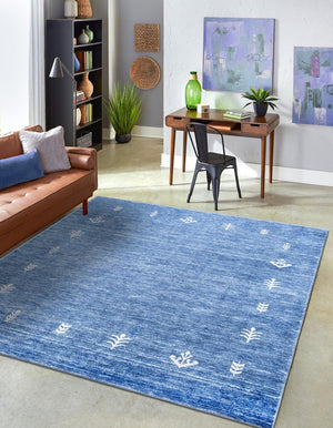 Navy Blue 7' 10 x 7' 10 Gabbeh Square Area Rug 100% Polyester (Space-Dyed Yarn) Stylish Contemporary Carpet for Home Interior Design for Sale at Rug Engine